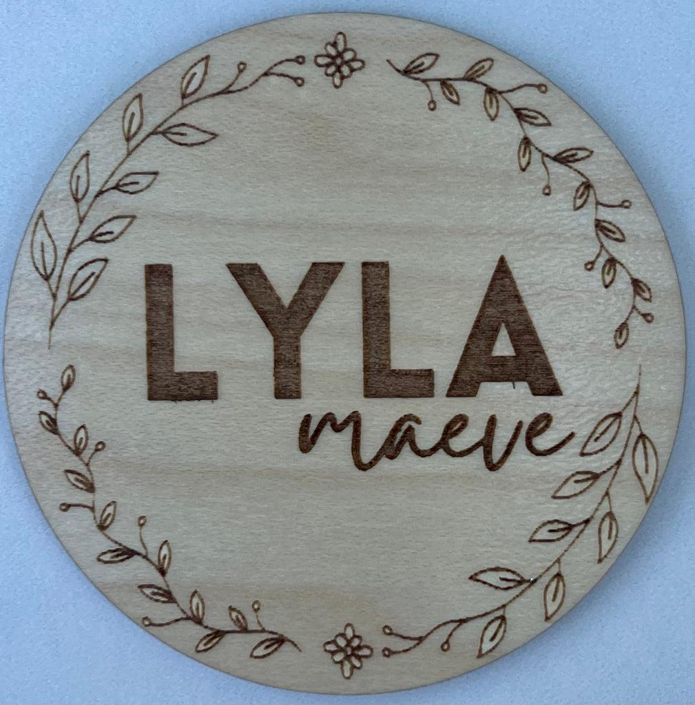 Personalized Baby Name Wood Announcement | Floral Outline