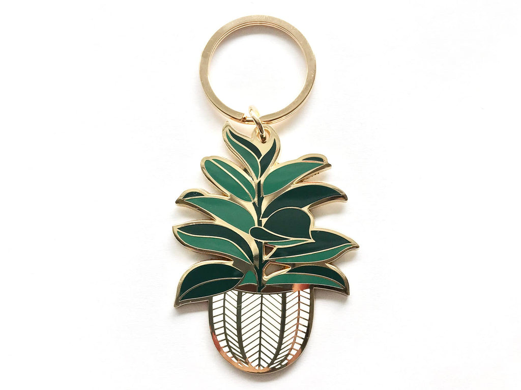 Rubber Tree Plant Keychain