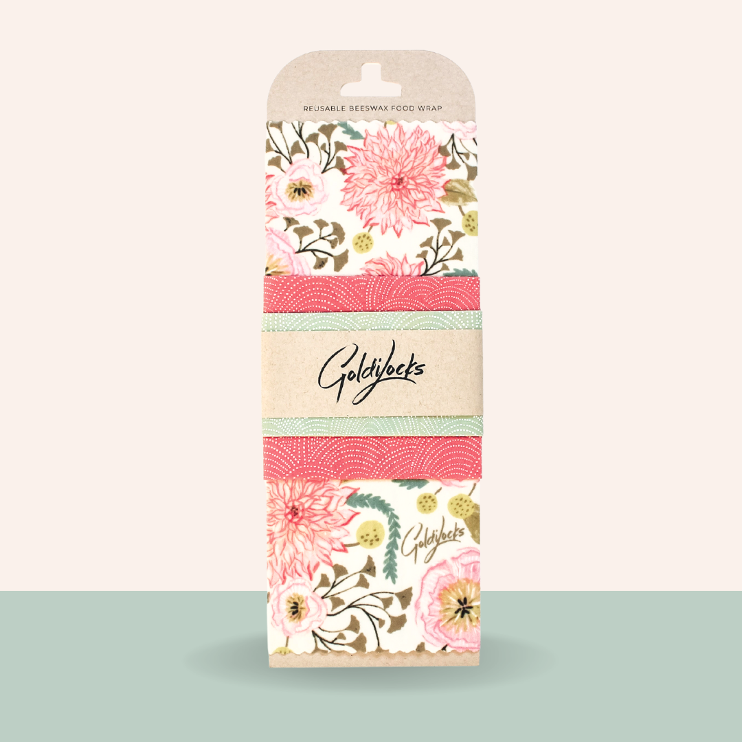 Beeswax Food Wraps: Pink Floral Set of 3
